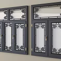 Decorative Traditional Lattice Windows With Dark Frames And Intricate Patterns Mounted On Wall 3d model