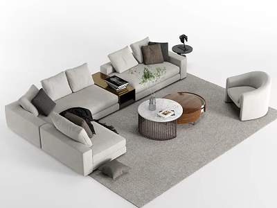 Modern Sofa Coffee Table Combination Cloth Sofa Coffee Table Carpet 3d model