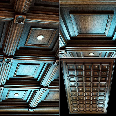 Elegant Wooden Wall Decor With Square Panel Design And Recessed Lighting 3d model