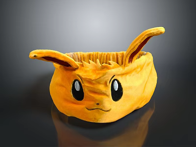 Soft Yellow Cartoon Themed Storage Bag With Big Ears Black Eyes And Ruffled Edges 3d model