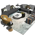 Modern Sofa And Coffee Table Set With Pillows Side Tables Brown Armchair And Rug