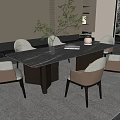 Modern Marble Dining Table Set With Six Comfortable Chairs And Pendant Light 3d model