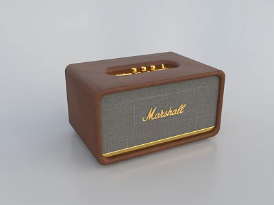 Marshall Brown Leather Speaker With Gold Accents And Fabric Front Panel 3d model