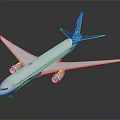 Detailed White Airplane Model With Blue Tail Twin Engines And Wing Design On Black Surface
