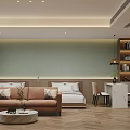 Modern Hotel Room With Twin Beds Herringbone Flooring Cozy Armchair Recessed Lighting And Kitchenette
