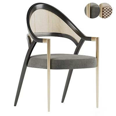 Elegant Modern Leisure Chair With Black Metal Frame Golden Armrests And Gray Fabric Cushion 3d model