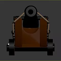 Vintage Military Cannon With Black Barrel Orange Carriage And Wheels