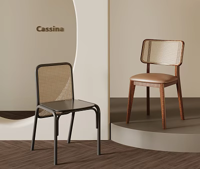 Cassina Stylish Leisure Chairs With Rattan Backrest Wooden Frame And Padded Seat 3d model