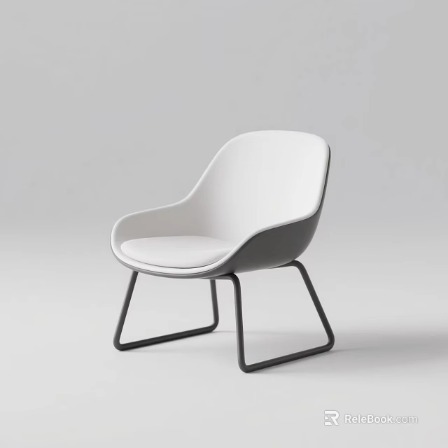 Modern White Single Chair With Upholstered Seat And Black Metal Legs 3d model 