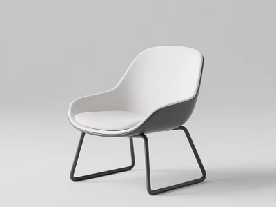 Modern White Single Chair With Upholstered Seat And Black Metal Legs 3d model