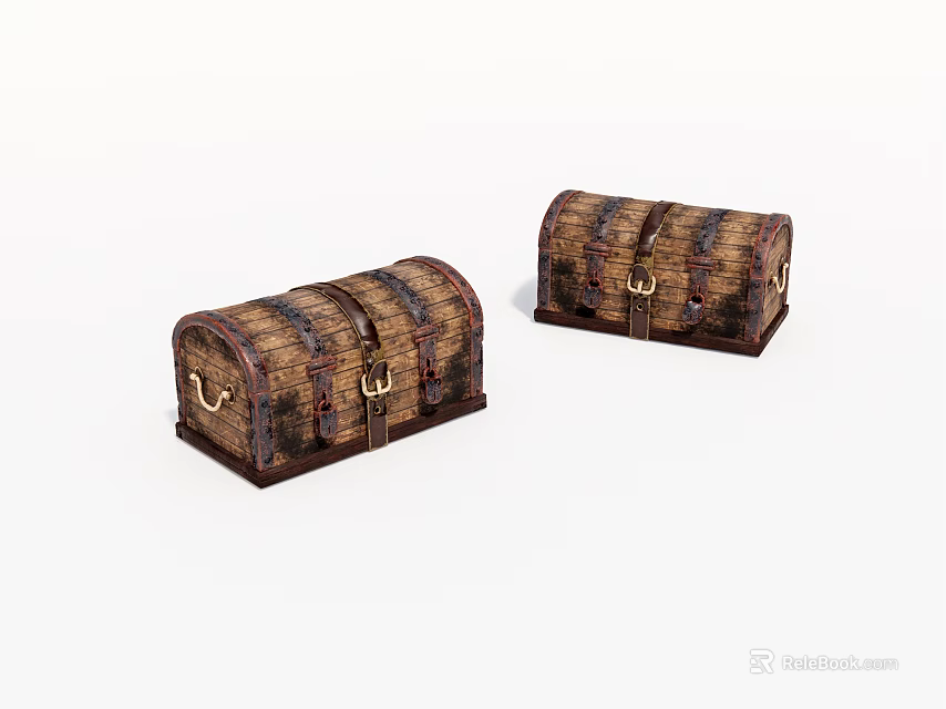 Vintage Wooden Chests With Woven Texture And Metal Clasps For Storage 3d model 