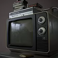 Vintage Television Placed On Metal Chair With Stacked Items On Top