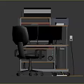 Modern Home Office Desk With Ergonomic Chair Dual Monitors Printer And Rug