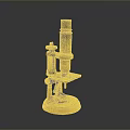 Vintage Brass Microscope With Wooden Base And Metal Structure Components