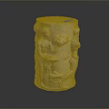 Artistic Cylindrical Sculpture Carving Featuring Detailed Human Figures And Classic Patterns