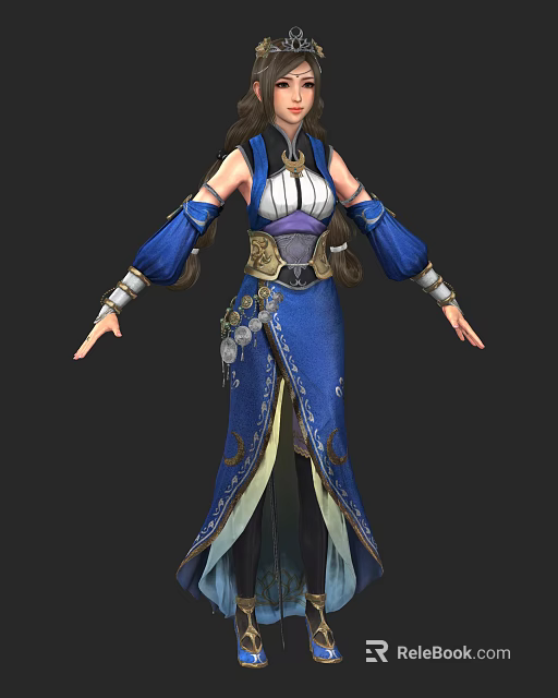 Game and Movie Character in Blue Robe With White Purple Upper Body and Gold Patterns 3d model 