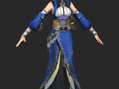 Game and Movie Character in Blue Robe With White Purple Upper Body and Gold Patterns 3d model
