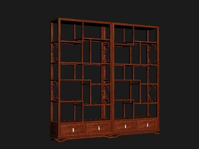 Traditional Wooden Antique Display Shelf With Multiple Compartments And Bottom Drawers 3d model