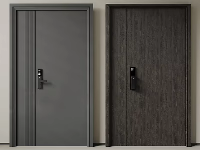 Modern Interior Security Doors with Secure Lock and Stylish Matte Wood Grain Finishes 3d model