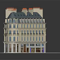 Classical European Style Multi story Building With Blue Roof Orange Chimneys And Curved Design