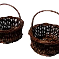 Two Garden Decorative Woven Baskets With Brown Color And Handles For Outdoor Use