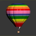 Vibrant Colorful Striped Hot Air Balloon With Decorative Top And Basket