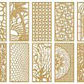 Golden Decorative Room Dividers With Various Intricate Laser Cut Patterns 3d model
