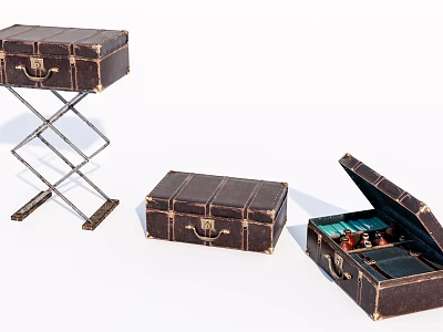 Vintage Leather Suitcases With Metal Buckles Open Stacked And Retro Design 3d model