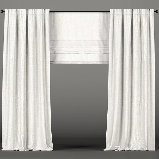 White Curtains With Soft Texture And Modern Design For Home Window Interior 3d model