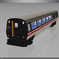 Modern Commuter Train Featuring White Black Red Stripe Exterior And Blue Seats Through Windows