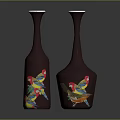 Two Decorative Home Furniture Vases With Maroon Color And Colorful Parrot Patterns