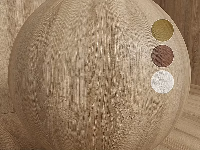 Wooden Sphere Component Featuring Wood Grain Texture And Three Colored Circles On Right Side 3d model