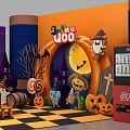 Cute Cool Halloween Decorations With Pumpkins Ghosts Castle And QOO Drinks 3d model
