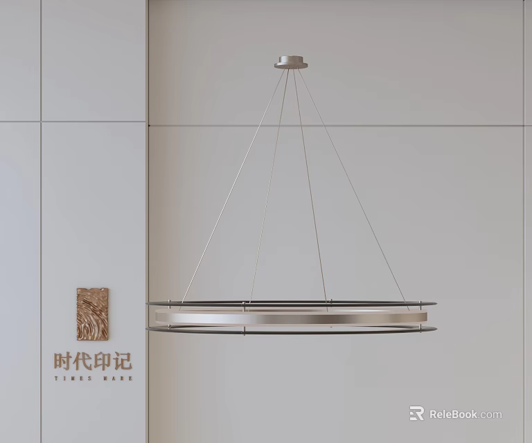 Modern Metallic Circular Chandelier Hanging in Minimalist Interior Space with Sleek Linear Design 3d model 