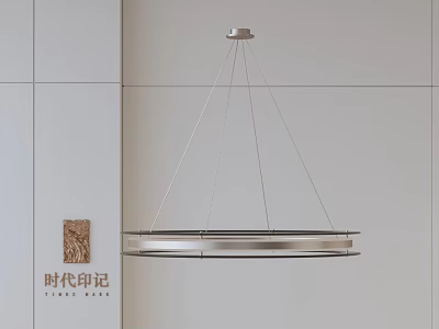 Modern Metallic Circular Chandelier Hanging in Minimalist Interior Space with Sleek Linear Design 3d model