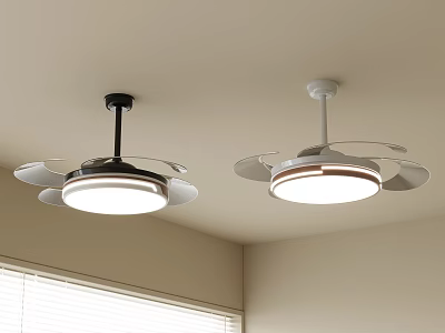 Modern Ceiling Fans With Lights In Room Corner Near Window Blinds 3d model
