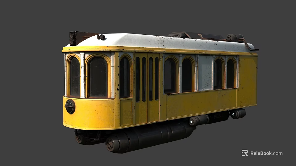 Vintage Yellow Tram With White Roof And Classic Window Design For Railway 3d model 