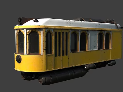 Vintage Yellow Tram With White Roof And Classic Window Design For Railway 3d model