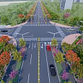 Municipal Road Intersection Design With Overpass Bridge Lanes Green Belts And Street Lamps