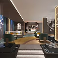 Hotel Public Lounge With Modern Design Comfortable Sofas Artistic Chandeliers And Warm Decor 3d model