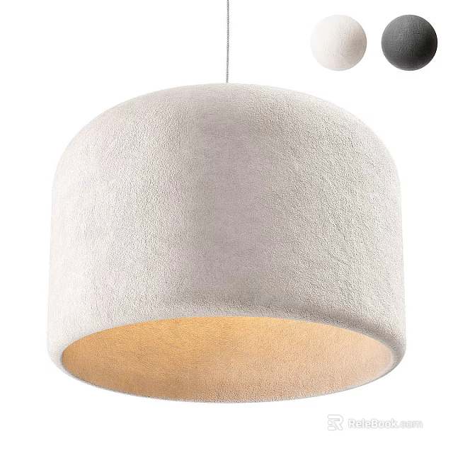 Modern White Textured Fabric Dome Pendant Light with Warm Glowing Interior 3d model 
