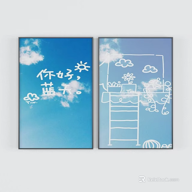 Cartoon Style Lockers in Bright Room with Ladder Flowers and Balloons 3d model 