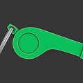 Green Whistle With Key Ring As Sports Equipment On Black Background With Reflection