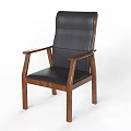 Four Stylish Office Chairs With Black Leather Seats Wooden Armrests And Legs Classic Design