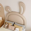 Cozy Kids Room With Bunny Ear Shaped Headboard Children's Bed Toys Shelves And Soft Rug