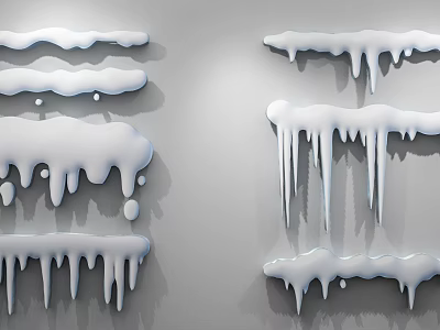 White Icicles And Ice Drips Photo Spot With Various Shapes Gray Background 3D Rendered 3d model