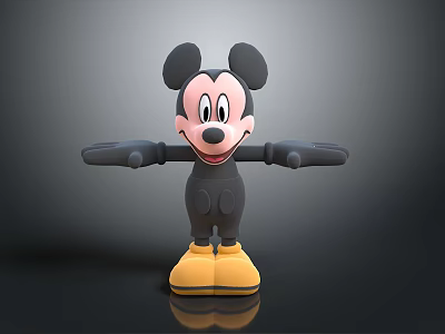 Mickey Mouse 3D Animated Game Movie Character With Open Arms Black Body And Yellow Shoes 3d model