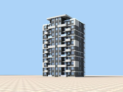 Modern High-Rise Residential Building With Gray White Facade And Multiple Balconies 3d model