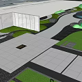 Modern Park Landscape Design With Curved Paths Circular Water Feature And Green Lawns