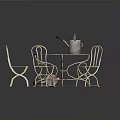 Outdoor Furniture Set With Round Table Four Chairs And Watering Can On Green Lawn